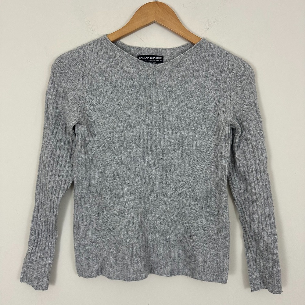 Banana Republic Fine Italian Yarn Filpucci Sweater Gray Ribbed Knit Merino XS